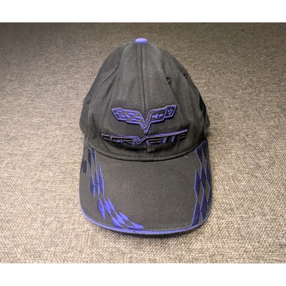 Corvette Sports Car Baseball Cap Blue Black Strap Back Racing Hat One Size